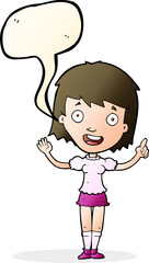 cartoon woman pointing with speech bubble
