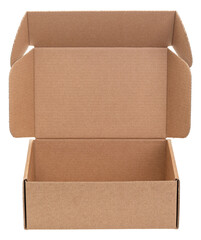 Open empty mailer carton box isolated