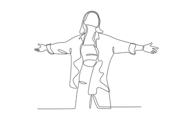 A woman breathes spring air. Spring one-line drawing