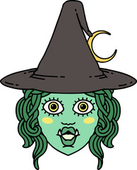 Retro Tattoo Style half orc witch character face