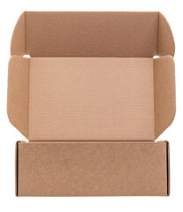 Open empty mailer carton box isolated