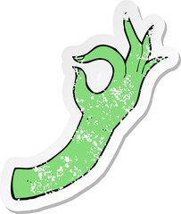 retro distressed sticker of a cartoon hand symbol