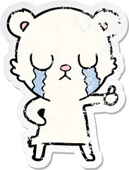 distressed sticker of a crying polar bear cartoon
