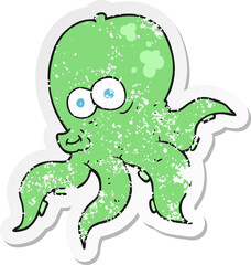 retro distressed sticker of a cartoon octopus