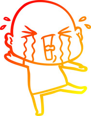 warm gradient line drawing of a cartoon crying bald man