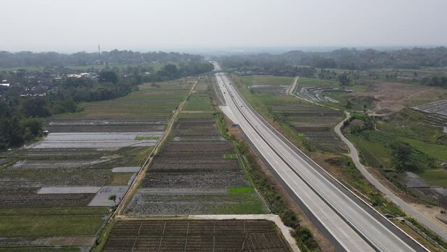 Aerial view of toll road that surrounded by nature in Boyolali, Java , Indonesia