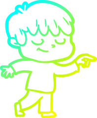 cold gradient line drawing of a cartoon happy boy