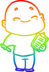 rainbow gradient line drawing of a happy cartoon bald man