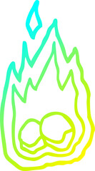 cold gradient line drawing of a cartoon spooky burning halloween coals