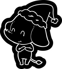 cute quirky cartoon icon of an elephant wearing santa hat
