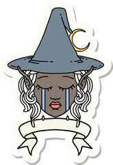 sticker of a crying elf mage character face wiht banner