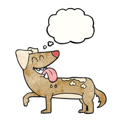 freehand drawn thought bubble textured cartoon panting dog