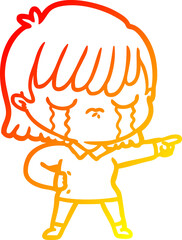 warm gradient line drawing of a cartoon woman crying