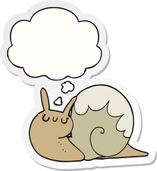cute cartoon snail with thought bubble as a printed sticker