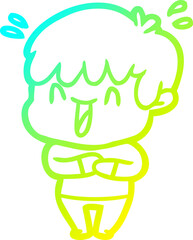 cold gradient line drawing of a cartoon laughing boy