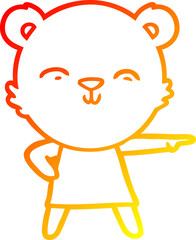 warm gradient line drawing of a happy cartoon bear