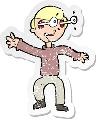retro distressed sticker of a cartoon amazed boy