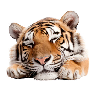 a tiger sleeping, isolated on white background or transparent background