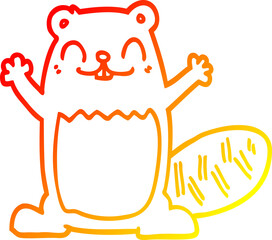 warm gradient line drawing of a cartoon beaver