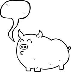 freehand drawn speech bubble cartoon pig