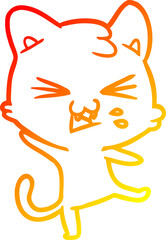 warm gradient line drawing of a cartoon cat hissing