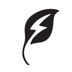 Obraz premium Vector illustration of lightning bolt with leaf. Eco energy, electric symbol, nature, environment, recycle