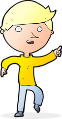 cartoon happy boy pointing