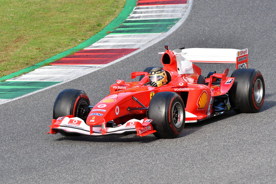 Scarperia, Mugello - 28 October 2023: Ferrari F1 F2004 year 2004 ex Michael Schumacher in action at the Mugello Circuit during Ferrari World Finals 2023 in italy.