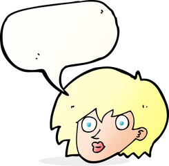 cartoon surprised female face with speech bubble