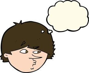 cartoon suspicious man with thought bubble