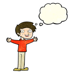 cartoon enthusiastic man with thought bubble