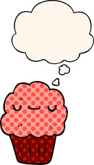 cartoon muffin with thought bubble in comic book style
