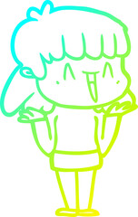 cold gradient line drawing of a cartoon woman