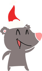 laughing bear hand drawn flat color illustration of a wearing santa hat