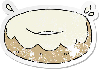distressed sticker of a quirky hand drawn cartoon iced donut