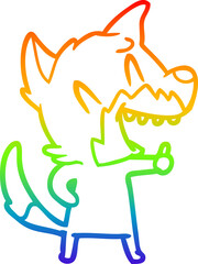 rainbow gradient line drawing of a laughing fox cartoon