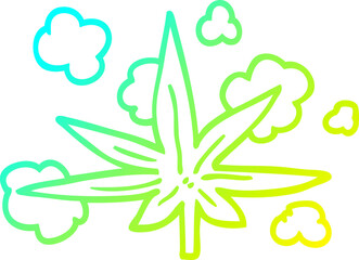 cold gradient line drawing of a cartoon marijuana leaf