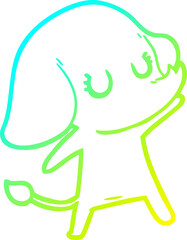 cold gradient line drawing of a cute cartoon elephant