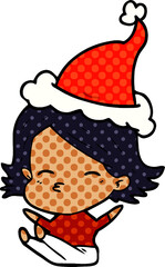 hand drawn comic book style illustration of a woman sitting wearing santa hat