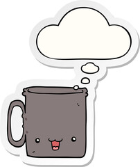 cartoon cup with thought bubble as a printed sticker