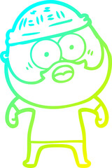 cold gradient line drawing of a cartoon bearded man