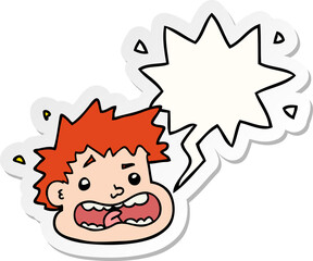 cartoon frightened face with speech bubble sticker