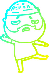 cold gradient line drawing of a cartoon worried man with beard