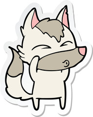sticker of a cartoon wolf whistling