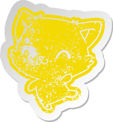 distressed old cartoon sticker of cute kawaii cat