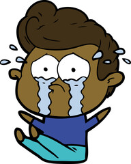 cartoon crying man sat on floor