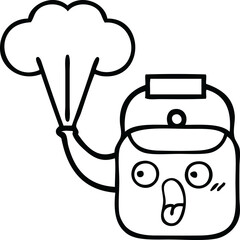line drawing cartoon of a steaming kettle