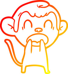 warm gradient line drawing of a shouting cartoon monkey