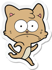 sticker of a cartoon nervous cat