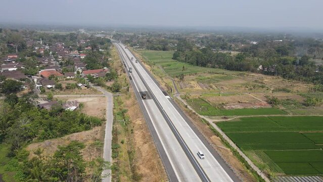 Aerial view of toll road that surrounded by nature in Boyolali, Java , Indonesia